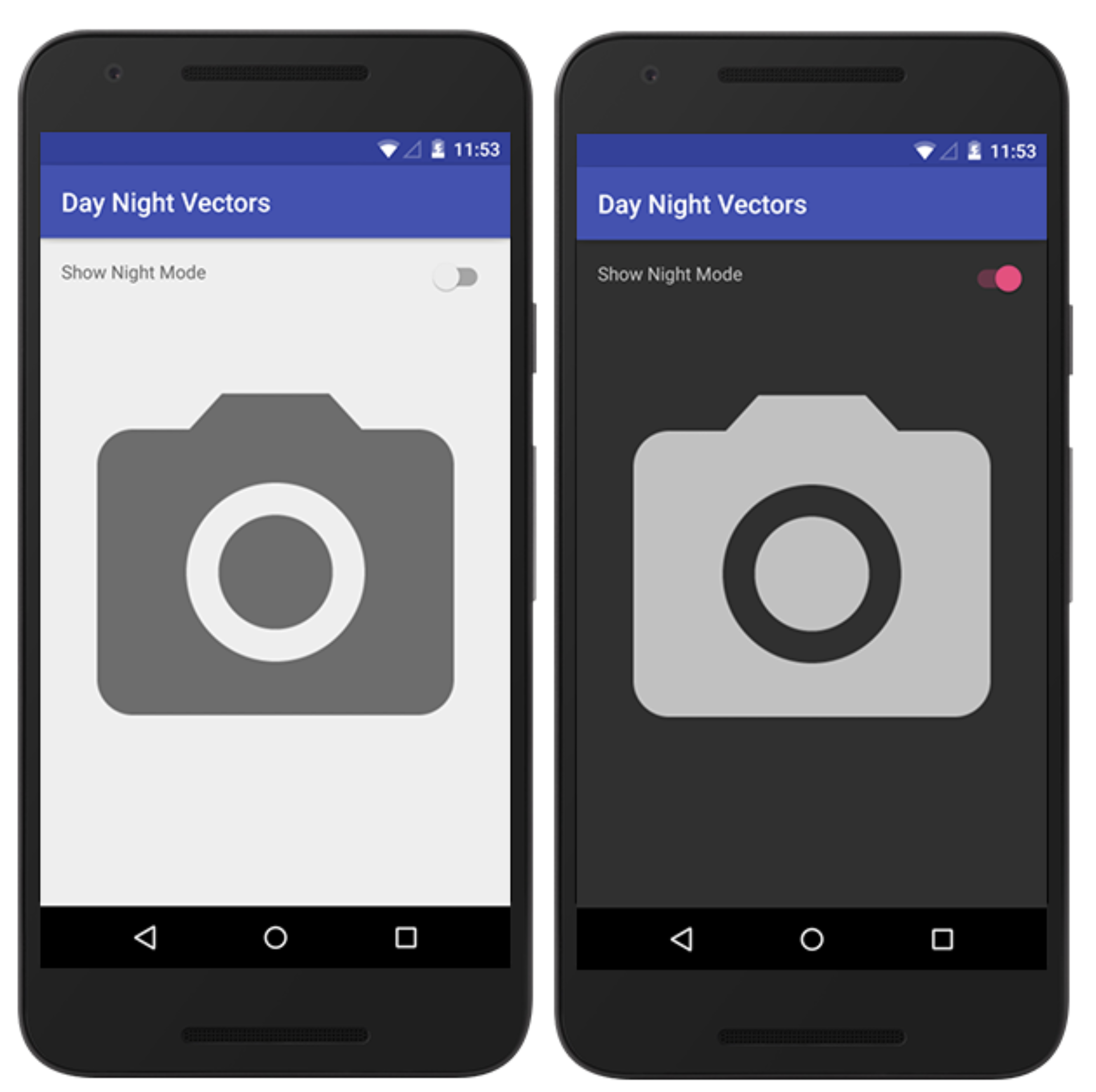 Drawable Night Day/Night テーマ切替時に Vector Drawables アイコンの色を自動変更させたい